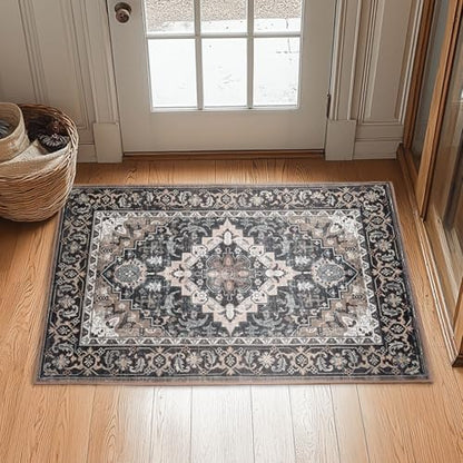 Lessymo 2 x 3 Entryway Rug, Washable Boho Area Rug for Bedroom, Black Brown - color: Black Brown, size: 2' x 3' (Rectangular)