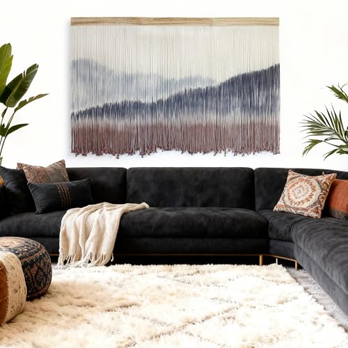 AKSWSHO Large Dip-Dye Macrame Wall Hanging Tapestry 59"x38" Boho Decor | Extra Large Handmade Dip-Dye Macrame Wall Hanging Cotton & Solid Wood Foldable design for Gifting Stunning Unboxing Surprise