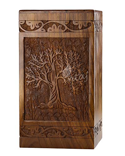Tree of Life Wooden Urn for Human Ashes, Large 180 Cu in, Rosewood - color: Rosewood Tree of Life, size: Large (180 cu in)