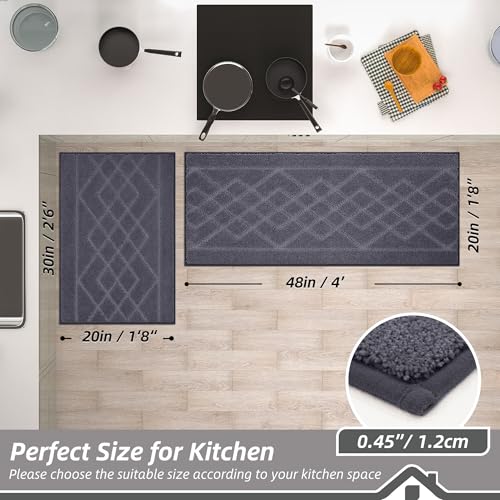 BEQHAUSE Kitchen Rugs Set of 2 Non Slip Runner, 20"x30"+20"x48", Dark Grey - color: Dark Grey, size: 20" X 30" + 20" X 48"