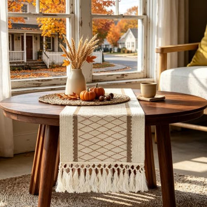 yuboo Boho Fall 48 Inch Table Runner, Rustic Farmhouse Dresser Runners - color: Beige&cream, size: 48 inch