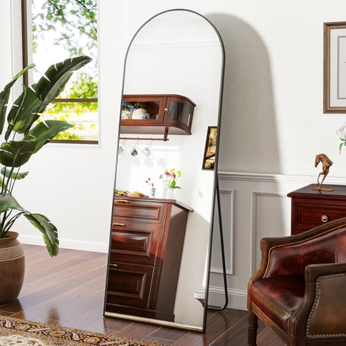VooBang 21 x 64 inch Arched Full Length Mirror, Black Arch Floor Mirror Full Length with Stand, Full Body Standing Mirror for Living Room, Bedroom, Hanging or Leaning Against The Wall - color: Black, size: 64"L x 21"W