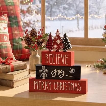 Smile 4 Pcs Merry Christmas Signs, Wooden Tabletop Decor - style: Christmas Tree