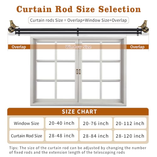 Double Curtain Rods for Windows 28-48 Inch, Gold Bird Finials - size: 28-48