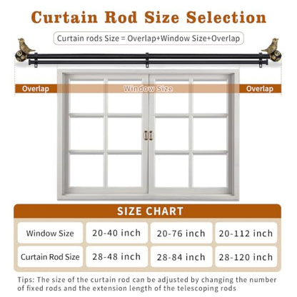Double Curtain Rods for Windows 48-84 Inch, Gold Bird Finials - size: 48-84