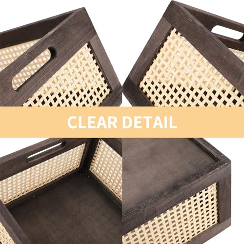Rattan Wooden Storage Basket with Handle, Brown Set of 2 - color: Brown, size: Large & Small (Set of 2)