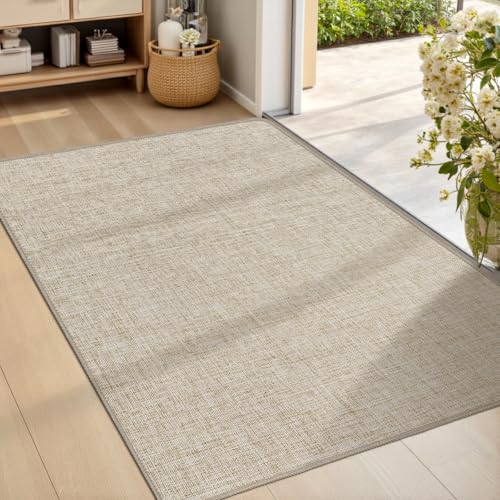 LEKEEPGO Ultra Thin Indoor Door Mat 24"x36", Non Slip Door Mat, Khaki | Low-Profile, Rubber Backing, Absorbent Door Mat Indoor Entrance, Washable Welcome Doormats Dirt Trapper Entry Front Floor Mat - color: Khaki, size: 2' X 3' (Rectangular)