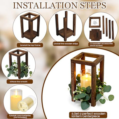 36 Pcs Wooden Lantern Centerpiece - Wedding Lantern - color: Green, size: 12 Sets