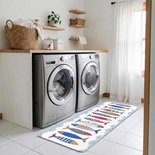 Kitchen Rugs for Floor 2 Pcs Memory Foam Padded Anti Fatigue Kitchen Mat - color: Fish-02