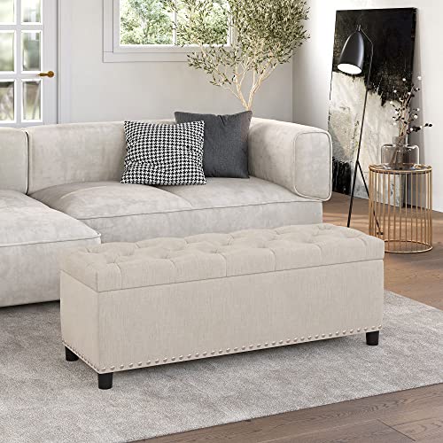BELLEZE Storage Ottoman, Tufted Ottoman with Close Hinge, Foot Rest for Living Room (Beige, 47 inch) - color: Beige a