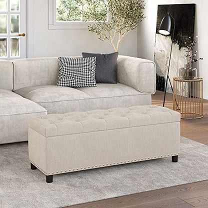 BELLEZE Storage Ottoman, Tufted Ottoman with Close Hinge, Foot Rest for Living Room (Beige, 47 inch) - color: Beige a