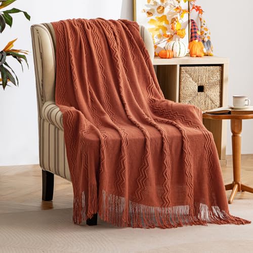MIULEE Fall Rust Knitted Boho Throw Blanket for Couch 50"x60" - color: Rust, size: 50" x 60"