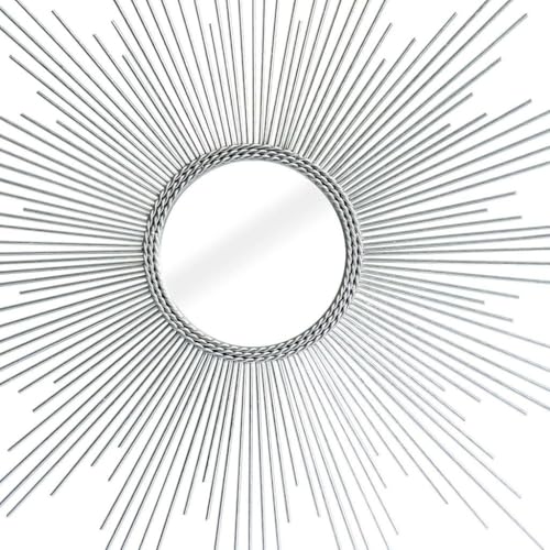 HomeRoots 32" Silver Metal Sunburst Geometric Framed Accent Mirror