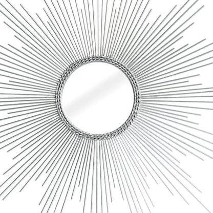 HomeRoots 32" Silver Metal Sunburst Geometric Framed Accent Mirror