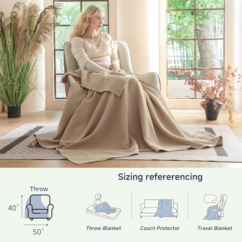 Simple&Opulence 100% Cotton Waffle Weave Throw Blanket 40"x50", Khaki - color: Khaki, size: Small(40"x50")