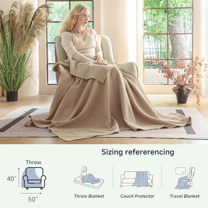 Simple&Opulence 100% Cotton Waffle Weave Throw Blanket 40"x50", Khaki - color: Khaki, size: Small(40"x50")