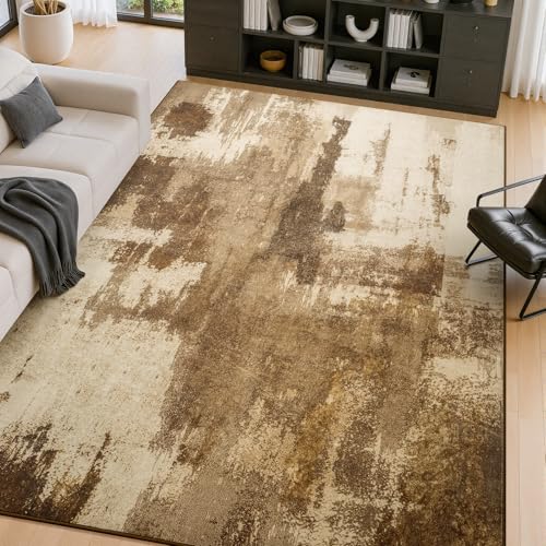 Merelax 5x7 Brown Washable Area Rug Non-Slip Faux Wool Abstract Rug - color: Brown, size: 5' x 7'(60''x84'')