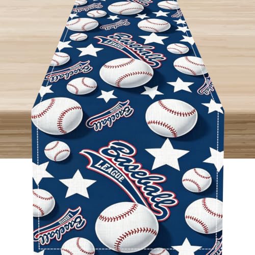 Baseball Table Runner, Blue Sport Game Seasonal Baseball Themed Birthday Party Table Center Decor for Family Kitchen Holiday Party Table Decorations Indoor or Outdoor 13x36 inch - color: Ball-3, size: 13x36" Table Runner