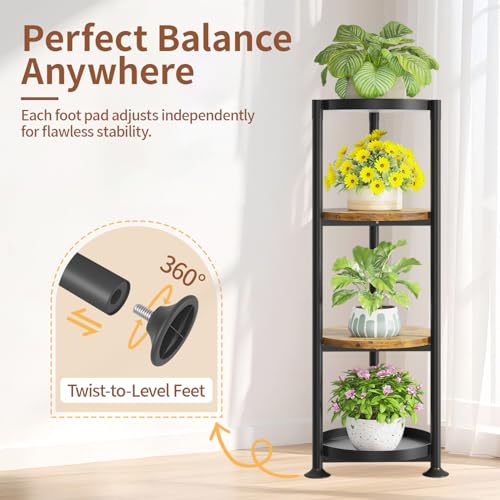 LASZOLA Plant Stand Tall Flower Holder for Indoor Corner, 4 Tier Black