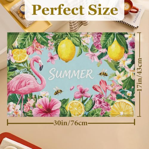 Flamingo Floral Lemon Bath Mat Rug, Summer Door Mat Doormat Entrance Non-Slip Bathroom Rugs for Entryway Bathroom Kitchen 17 x 30 Inch - color: Flamingo Floral Lemon