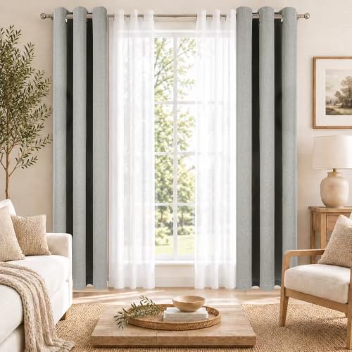 Layered Window Treatments Curtains for Bedroom, Living Room, 4 Panel Set - color: Grey, size: 37"W x 84"L (Pack of 4)
