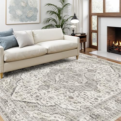 Deerly Area Rug 3x5 Rugs with Non-Slip Backing, Washable 3x5 Rugs for Bedroom Living Room Kitchen Hallway, Distressed Carpet Printed Low-Pile Soft Dorm Rug (Border Cream) - color: Border Cream, size: 3'x5'