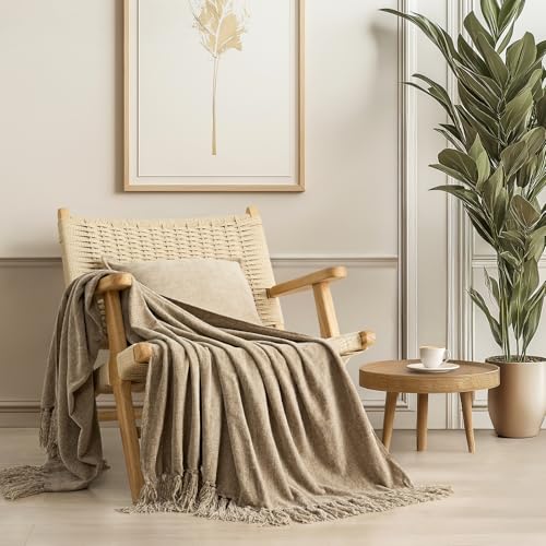 EverGrace Chenille Knit Throw Blanket for Couch, 60"x80", Beige - color: Beige, size: 60"x80"