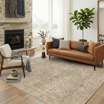 4x6 Washable Boho Area Rug, Non-Slip Dark Beige Bedroom Carpet - color: Dark Beige, size: 4' x 6' (Rectangular)
