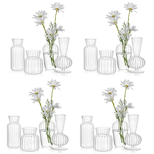 Mini Glass Vases for Centerpieces - Hewory Small Clear Bud Vase in Bulk, Cute Flower Vases Set for Wedding, Home Decoration, Table Decor (Clear, 16)