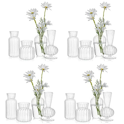 Mini Glass Vases for Centerpieces - Hewory Small Clear Bud Vase in Bulk, Cute Flower Vases Set for Wedding, Home Decoration, Table Decor (Clear, 16)