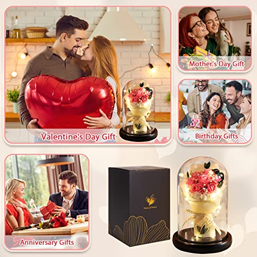 Beauty and The Beast Rose,Lasts Forever Pink Roses,Light Up Rose in Glass Dome,Gifts for Women,Birthday Gifts for Mom,Wife,Grandma,Anniversary,Mothers,Thanksgiving,Christmas Flowers Gifts - color: Pink
