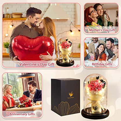 Beauty and The Beast Rose,Lasts Forever Pink Roses,Light Up Rose in Glass Dome,Gifts for Women,Birthday Gifts for Mom,Wife,Grandma,Anniversary,Mothers,Thanksgiving,Christmas Flowers Gifts - color: Pink