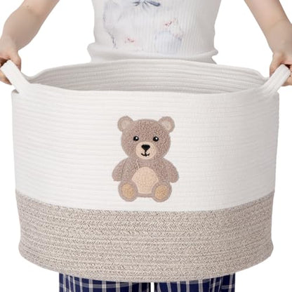 LemonRoad Large Woven Bear Basket, Cotton Rope, Funny Bear, Brown - color: Brown, size: Cotton Rope, style: Funny Bear