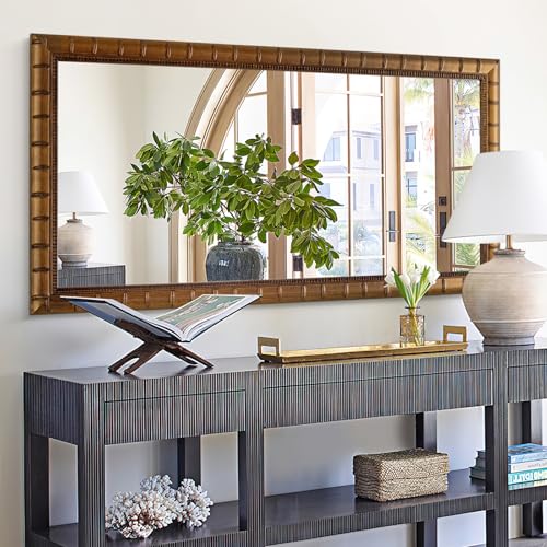 Large Decorative Mirror for Wall, 60'' x 30'' Antiuqe Warm Gold Living Room Mirrors with Bamboo-Joint Frame, Classic Vintage Gold Wooden Mirror, Horizontal/Vertical - color: Gold, size: 60"L x 30"W