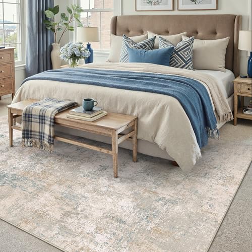 HUGEAR 6x9 Beige Blue Abstract Washable Area Rug for Living Room - color: Beige/Blue, size: 6' x 9' (Rectangular)