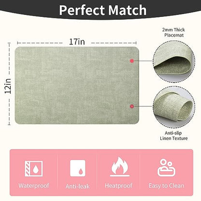 Maxpearl Faux Leather Placemats Set of 6, Easy to Clean, Light Green - color: Light Green