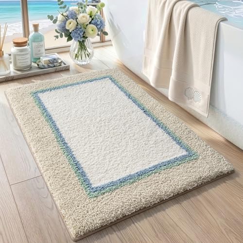 DEXI Bathroom Rugs 24x16, Soft Absorbent Bath Mat, Beige and White - color: Beige and White, size: 24" X 16" (Rectangular)