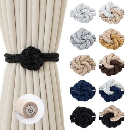 Magnetic Curtain Tiebacks Holdbacks Rope Curtain Tie Backs Outdoor Contoeey - color: Black
