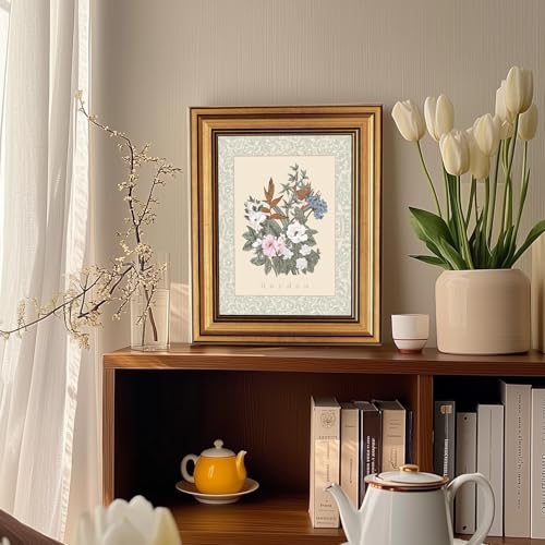 Vintage Botanical Gold Framed Wall Art, Floral Canvas Print - color: Vintage Floral, size: 10"L x 8"W