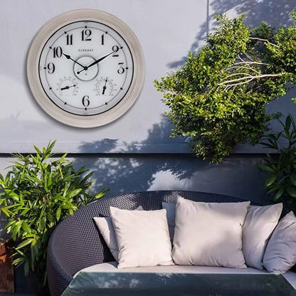 CLXEAST 18" Illuminated Outdoor Clocks for Patio Waterproof - color: Weathered Whitewash