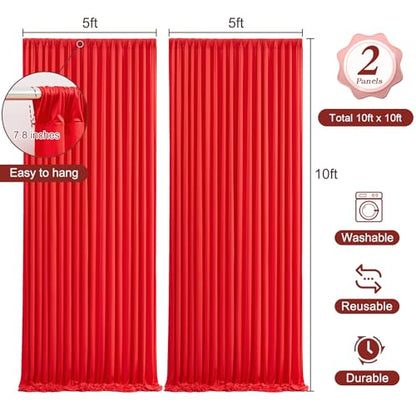 10 x 10ft Red Backdrop Curtains with Lights String for Party - color: Red, size: W5' x H10'(2 panels)