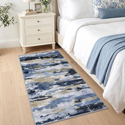 Abstract Washable 3x6 Runner Rug Non Slip Runners for Hallway - color: Navy / Blue / Taupe, size: 3' x 6' (Runner)
