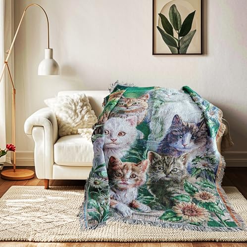 Garden Cat Flower Woven Tapestry Throw Blanket 50"x60" - color: Cat