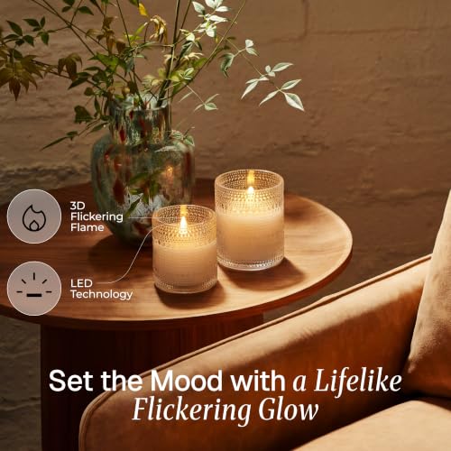 White Dotted Glass Real Wax Flameless Battery-Operated LED Pillar Candles - color: White