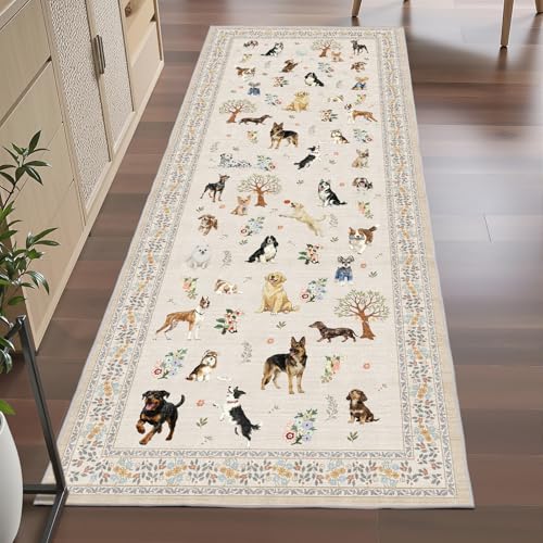 Beige Floral Hallway Runner Rug 2x6 for Bedroom Kitchen - color: Beige Dog, size: 2' x 6' (Rectangular)