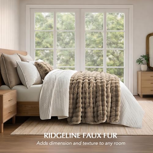 EverGrace Faux Rabbit Fur Bubble Throw Blanket, 60"x80", Greige - color: Greige, size: 60"x80"