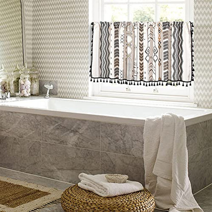 RYNGHIPY Boho Window Valance Cotton Linen Curtain Tiers Farmhouse Window Curtain Topper for Kitchen Living Room Bedroom 55 x 36 Inches Length - color: Cream Black, size: 55"W x 36"L (Pack of 1)