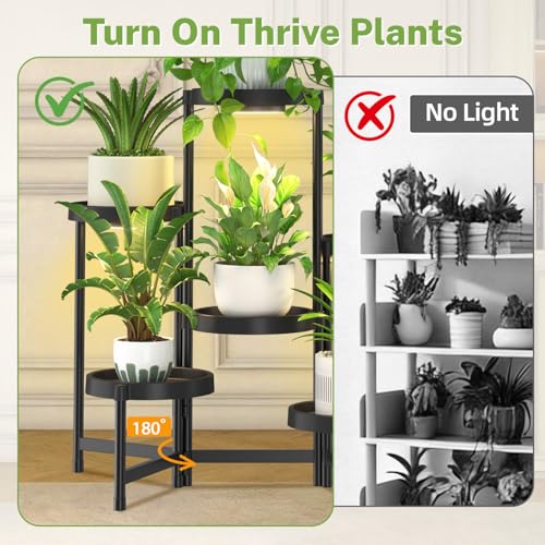 iDavosic.ly 6 Tier Folding Plastic Plant Stand Indoor, Grow Light, Black - color: Black with Light, size: 6 Tiers