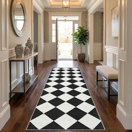 GarveeHome Checkered Rug Runners Hallway 2x6 Black and White Kitchen Runner - color: Black/White, size: 2' x 6' (Rectangular)