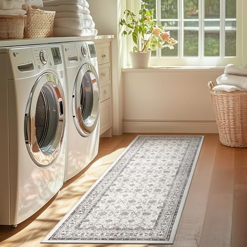 jinchan 2x5 Vintage Floral Runner Rug, Washable Entryway Rug, Beige - color: Multi Beige, size: 2' x 5' (Rectangular)